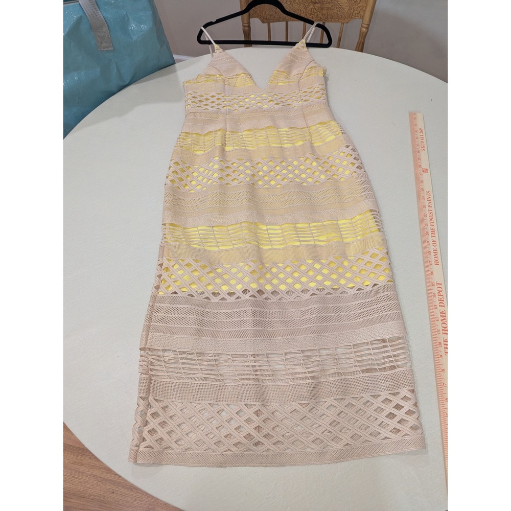 ASOS Tall Lattice Crochet Midi Dress Womens 12 Yellow Beige V-Neck NWT Summer - Picture 5 of 9